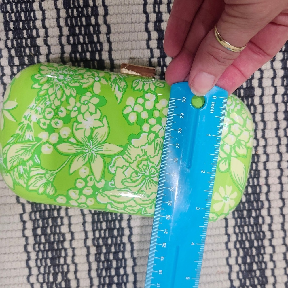 Lilly Pulitzer Green Floral Hard Shell Clutch Bag Gold Logo Clasp Minaudiere - Picture 7 of 9